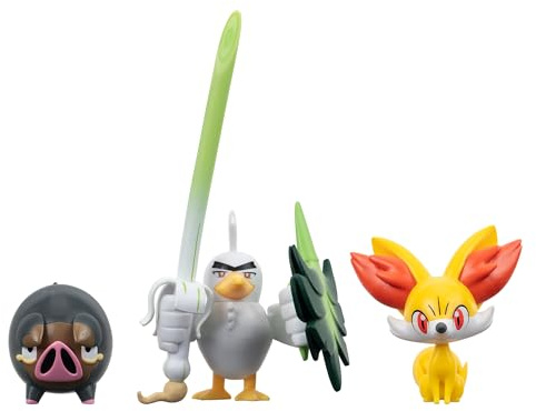 Pokémon Juego de 3 Figuras de Batalla: Cuenta con Figuras de Batalla de Fennekin y Lechonk de 2 Pulgadas y Sirfetch'd de 3 Pulgadas