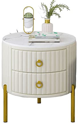 Kaffee-Endtisch Kleiner Beistelltisch mit 2 Schubladen, Nachttisch, Nachttisch, Beistelltisch mit Goldrahmen for Schlafzimmer, Wohnzimmer, runder Couchtisch, Cocktailtisch Beistelltisch ( Color : Whit