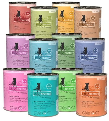 catz finefood Classic Collection kattmat våt XXL mixpaket – gourmet våtfoder för din katt utan socker och spannmål, glutenfri – med hög kötthalt, tillverkad i Tyskland (12 x 400 g burkar)
