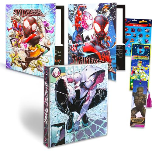 Spiderman Schulbedarf für Jungen - Bundle mit 2,5 cm Spiderman-Ordner, 2 Spiderman-Ordner mit Taschen, Aufklebern | Spiderman-Schulset für Jungen 4-6