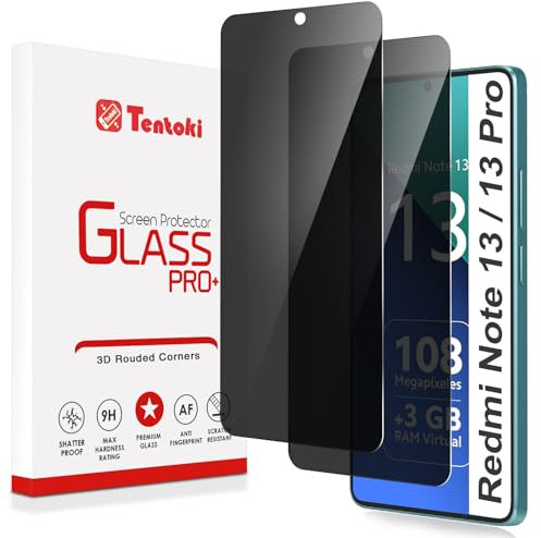 Tentoki Pellicola privacy per Xiaomi Redmi Note 13 Pro 5G, protezione schermo senza bolle d'aria, 2 Pezzi Vetro Temperato, [copertura completa] [25° protezione della privacy]