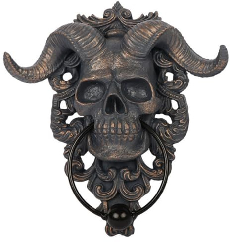 Jorzer Türklopfer mit gehörntem Totenkopf Skelettkopf gotischer Türklopfer Dekor für Vordertüren S gotischer Türklopfer