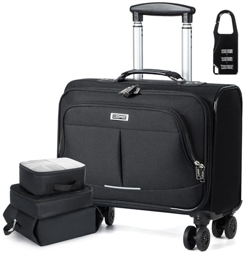 Lekeinchi Laptoptasche mit Rollen, Softside-Handgepäck, Rollaktentasche für Damen, Laptop-Trolley für Arbeit, Reisen, Business, wasserdichte Untersitz-Kabinentaschen, Schwarz , M, Laptoptasche mit