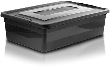 EDANTI Roller Aufbewahrungsbox mit Deckel Organizer Behälter auf Rädern Kunststoff Kleiderbox Stapelbar Spielzeugkiste Box Plastik (Schwarz, 28L)