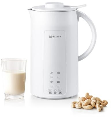 MOKKOM Nut Milk Maker, 42oz Automatic Almond Milk Machine for Homemade Plant-Based Milk, Oats, Soy, Dairy Free Beverages, Soy Milk Maker with Delay Start/Keep Warm/Self-Cleaning/Boiling, White