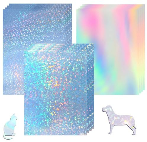 Papel Holográfico Adhesivo Transparente, 30 Hojas de Vinilo, Láminas Espejo - Películas Decorativas