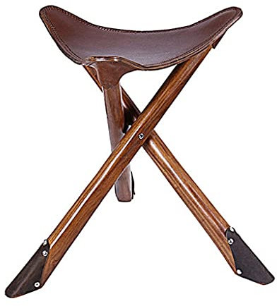 Windmilne Angelstuhl, tragbarer Klappstuhl, Angelstuhl für den Außenbereich, Leder, Rindsleder, Retro, super langlebig (A wie abgebildet)