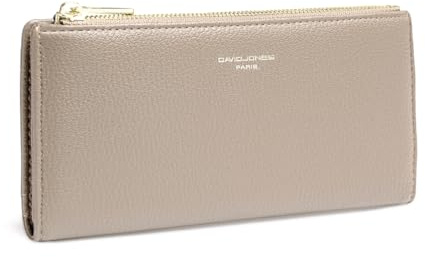 David Jones - Portefeuille Compagnon Femme Simili Cuir - Porte-Cartes Long Porte-Monnaie Cuir synthétique PU - Poche à Billets et Pièces - Marron Taupe