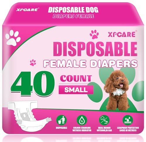 XPCARE 40 Count Disposable Female Dog Diapers, Super Absorbent, Leak Proof, Dog Diapers,Dog Period Diaper Female, for Incontinence, Estrus Female Dogs (Small)