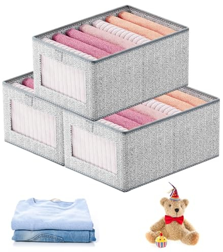 Fodlon Organizer in Tessuto per Cassetto, 3 Pezzi Organizer per Cassetti Armadio, Contenitori Armadio Pieghevole, 40x30x20cm/36x25x20cm per Pantaloni, Coperta, Maglione