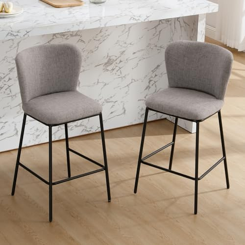 Ya-Home Juego de 2 Taburetes Altos de Cocina Patas de Metal para Bar,Gris