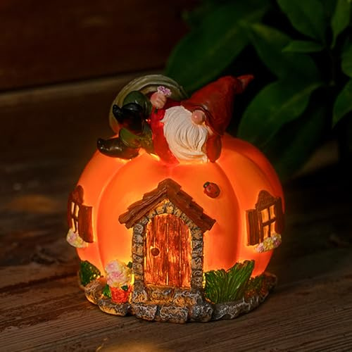 Hekasvm Rabbit Garten Deko Figuren für Außen mit Solar Laterne – Lustig Wasserdicht Solarlampe Figur Gartendeko für Draußen Balkon Terrassen, Ostern Geschenke für Frauen Mutter Oma Mädchen (Kürbis)