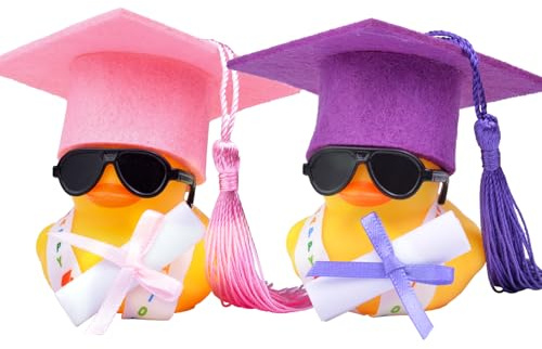 Mwmoeen Lustige Akademiker Gummiente mit Diplom, 2 stück Gummi Ente Auto Armaturenbrett Dekoration mit Graduierung Hut Schärpe Brille Schärpe, Bachelor Geschenk 2025 bei Prüfungen Abschlussfeier