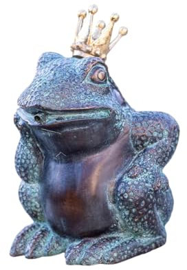 Generisch Bronze-Skulptur Wasserspeier Froschkönig | Fontaine | goldene Krone | 13x11x17cm | Tierfigur aus Bronze | handgefertigt