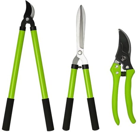 RANRHA 3-Piece Garden Tool Set – Lopper, Hedge Shears & Secateurs with Sharp Carbon Steel Blades – Non-Slip Handles for Pruning & Trimming