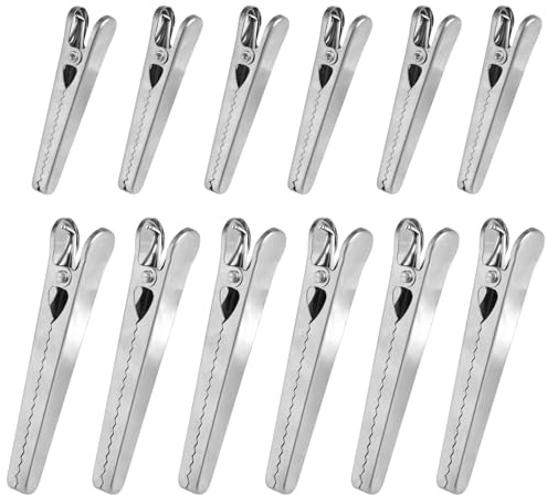 zorvixal Lot de 12 clips de fermeture en acier inoxydable pour sachets - 8 cm et 11,5 cm - Pinces alligator pour la cuisine et la maison