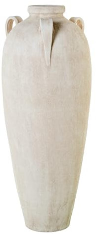 DRW Vaso da pavimento in ceramica con 3 manici beige sabbia 30 x 30 x 80 cm