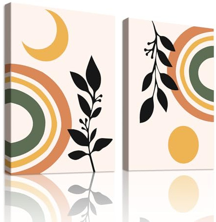 WENGTIAO 2 Stück Boho Abstrakt Geometrisch Leinwand Bilder Kunstdrucke Gerahmtes Bild Bunte Minimalistische Botanische Bilder auf Leinwand für Modern Wohnzimmer Schlafzimmer Wanddeko 40x60cmx2
