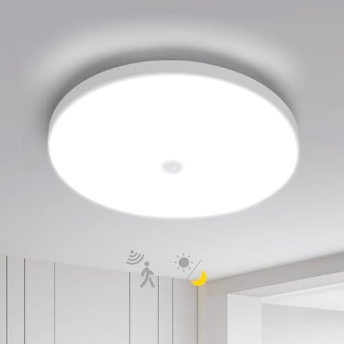 Great Jacob LED Deckenleuchte mit Bewegungsmelder Dämmerungssensor 24W Deckenlampe 3240lm 6500K Weißlicht, Ø32,2cm – Ideal für Flur, Treppenhaus, Eingangsbereich