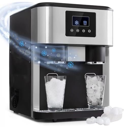 Ice Maker Machine - Electric Water Dispenser with Ice Crusher, LCD Display, 16 Ice Cubes in 9 Mins, 1.8L Water Storage for Home Bar Kitchen Office