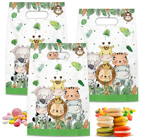 50pcs Bolsas Regalo de Plástico Animales, Bolsas Cumpleaños Infantil Chuches Regalo Bolsas de Regalo para Fiestas para Niños para Regalos fiestas de cumpleaños, Navidad, bodas, Bolsas galletas