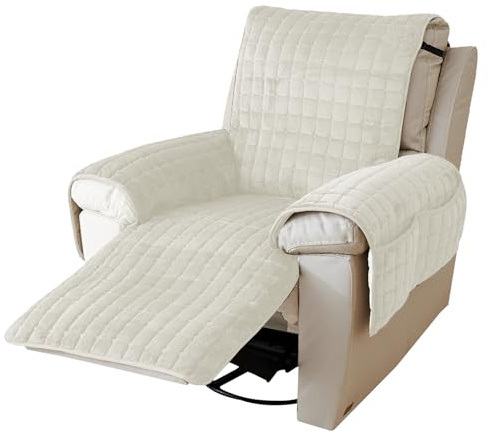 Fyeme Sesselschoner für Relaxsessel 1 Sitzer 157×190cm Sesselbezug mit Armlehne Waschbar Anti Flecken Anti Kratzer Sesselauflage für Fernsehsessel Familien mit Haustierkindern (Weiß)