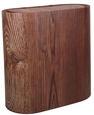 BUGUUYO Papelera Estrecha con Tapa Diseño Madera Cubo de Basura Pequeño para Baño Cocina Oficina Resistente y Compacto para Reducidos