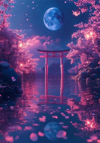 Luna Pintar por Numeros flores de cerezo Pintar por Numeros Adultos Niños, DIY Painting by Numbers Kits con Pinceles y Pigmento Kit de Pintura al óleo de Lienzo Creativo Manualidades 90x120 cm X-4559