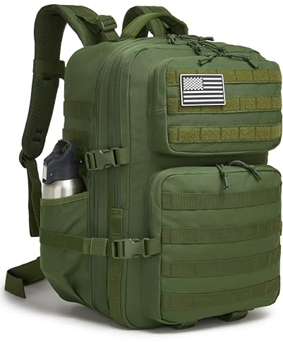 Zaino tattico militare da uomo, impermeabile, 3 giorni, con sistema Molle, con portabottiglie (verde militare, 50 L)