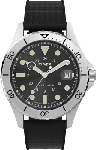 Timex TW2Y15100 Trend, Orologio da uomo automatico da 41 mm, con cinturino in materiale sintetico nero, quadrante nero e cassa in acciaio inox