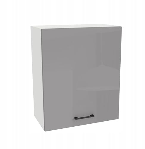 Laclar Eck-Hängeschrank Küche Capri 60x32x72 cm - Oberschrank Hochglanz Küchenmöbel mit Soft-Close Tür & 2 Einlegeböden - Küchen Hängeschrank Wandmontage - Grau-Acryl Hochglanz/Weiß
