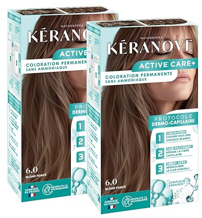 Keranove Permanent hårfärg – ammoniakfri – Dermo-hår – 6,0 mörkblond – dubbelpack