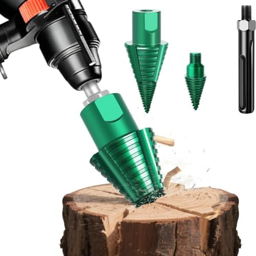 Firewood Splitter Drill Bit for SDS Max Shank, Quick Change Detachable Design, Carbon Steel Log Splitting Bit for Dry Wood, 1-Pack(with Adapter)