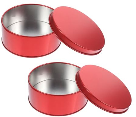 SEWACC Lot de 2 Boîtes à Bonbons Rondes en Fer-blanc Décoratives, Boîte à Biscuits Hermétique Rouge, pour Fêtes et Festivals