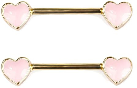 Kokoma 14G Pink Heart Nipple Rings for Women, Love Heart Nipplerings Barbell Bar Piercing Nipple Shield Sexy Body Piercing Jewelry Stainless Steel (Gold)