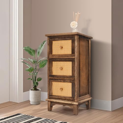 Wiyuer Armadio vintage a 3 ripiani, con 3 cassetti, in legno di paulownia, per gioielli, cosmetici, bagno, camera da letto, 30 x 30 x 63 cm, marrone