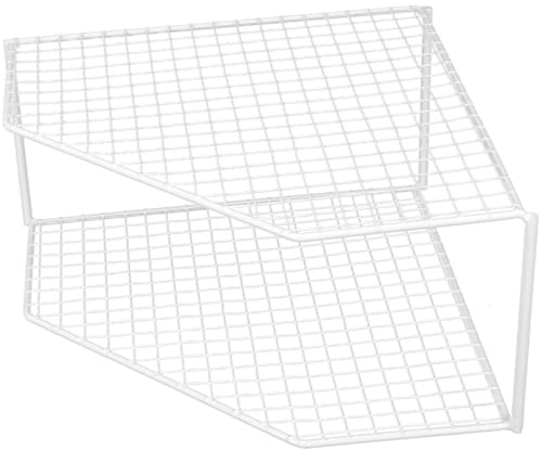 Homoyoyo Mensola Angolare Doppio Ripiano in Ferro Antiruggine Bianco 18Cm per Cucina Organizer per Pentole e Stoviglie Griglia Scolapiatti Scaffale Salvaspazio per Angolo 90°