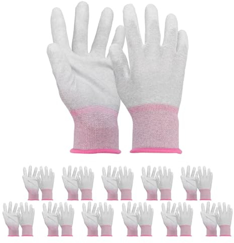 sourcing map 12Set ESD Anti-Static Gloves Electrostatic Protective Gloves Coated Palm Grey Carbon Fiber Small Size for Computer Installation, Building & Repair, Pink