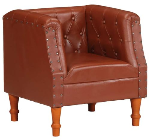 mtlskopl Echtleder Loungesessel Vintage 60x57x64 cm Retro Clubsessel aus Ziegenleder mit stabilen Mangoholzbeinen bequemer Lesesessel für Wohnzimmer Schlafzimmer Büro