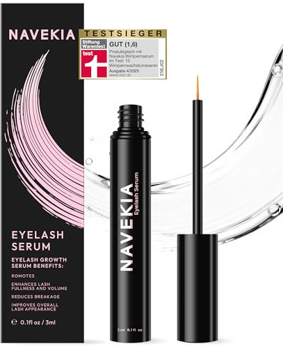 Navekia Serum Pestañas Premium 2026 – 2 Péptidos Clave + Bioenzima – Para Longitud y Densidad – Aplicación fácil, duradero – Ojos sensibles – Vegano, libre de crueldad, sin hormonas (Transparente)