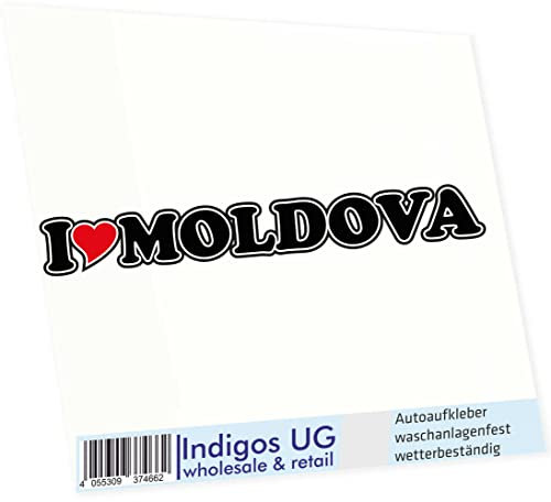 INDIGOS UG Auto Aufkleber I Love Moldova 15 cm - Autoaufkleber - KFZ Sticker selbstklebend - für Motorrad, Fenster oder Heckscheibe - wetterfest & UV-beständig Sticker mit Namen von Mann Frau Kind