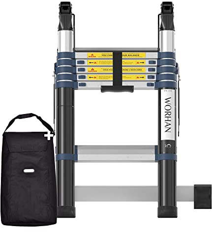 WORHAN Echelle de 3.8m Télescopique Aluminium Anodisé Modulable Pliable Polyvalente Escabeau Solide 380cm K3.8C+Bag