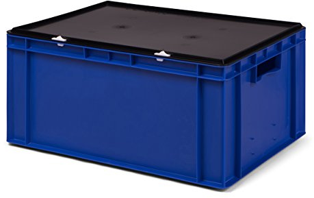 1a-TopStore Transport-Stapelbox blau, mit schwarzem Verschlußdeckel, 600x400x281 mm (LxBxH)