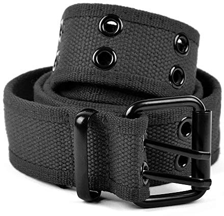 boxed-gifts Parquet Solid Color Military and Casual Canvas Belt, Double Grommet Unisex Belt for Men and Women - Black