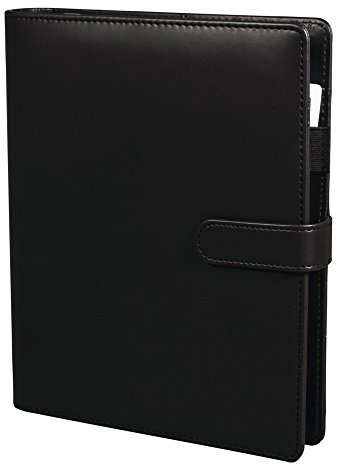 Rayher 60920000 Planer A5, schwarz, 19,8 x 23,8 cm, Kunstledereinband mit Innenfächern, 3-er Ringschiene, Magnet-Verschluss, Register-, Notizblätter und Lineal, Organizer, Terminplaner, Ringbuch