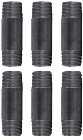 PIPE DECOR 1 x 4 Black Steel Plumbing Pipe, 6-Pack, Pre Cut Connector, Industrial Steel Grey Fits Standard One Inch Threaded Black Malleable Iron Fittings, Build Vintage DIY Furniture