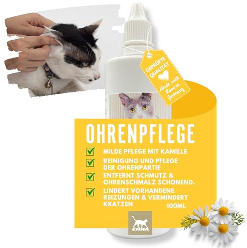 Ohrentropfen für Katzen • Ohrreiniger Katze • Ohrentropfen bei Juckreiz • Ohrenspülung Kamille • Katzen Ohrenreiniger bei Ohrenentzündung - Milde Ohr Reinigung Schmutz & Ohrenschmalz Entferner 100ml