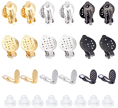 UNICRAFTALE 30St 3 Farben Flache Runde Ohrclip 304 Edelstahl Clip-On Ohrringe DIY Rohlinge Clip-On Ohrringe Nicht Durchbohrte Ohrringe Mit Gummi Für Ohrring Schmuckherstellung 22x15x8 mm