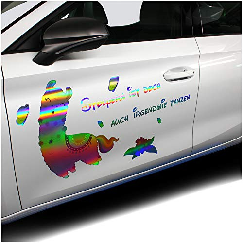 Alpaka Lama Aufkleber Set Hologramm Folie Dekor für Auto Wohnwagen Anhänger Fahrzeug Kfz Tier Sticker Tanzen Stolpern Rosa (RX018 Groß)