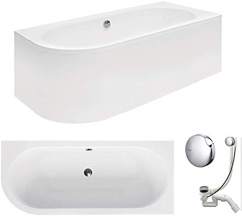 VBChome Badewanne 160x75 cm Acryl SET Schürze Siphon Wanne Ecke Eckbadewanne Weiß Design Modern Ablaufgarnitur in Chrom für 2 Personen rechts